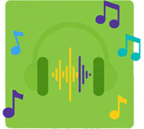 Fone de ouvido com ondas sonoras e notas musicais para representar playlisys